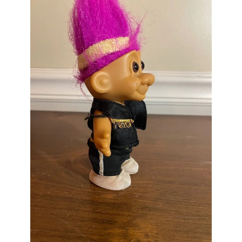 Vintage Russ Berrie Troll Doll Purple Hair Black Gold Workout Outfit Retro Toy
